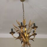 Gold plated tole wheatsheaf chandelier by Hans Kögl, 1960s