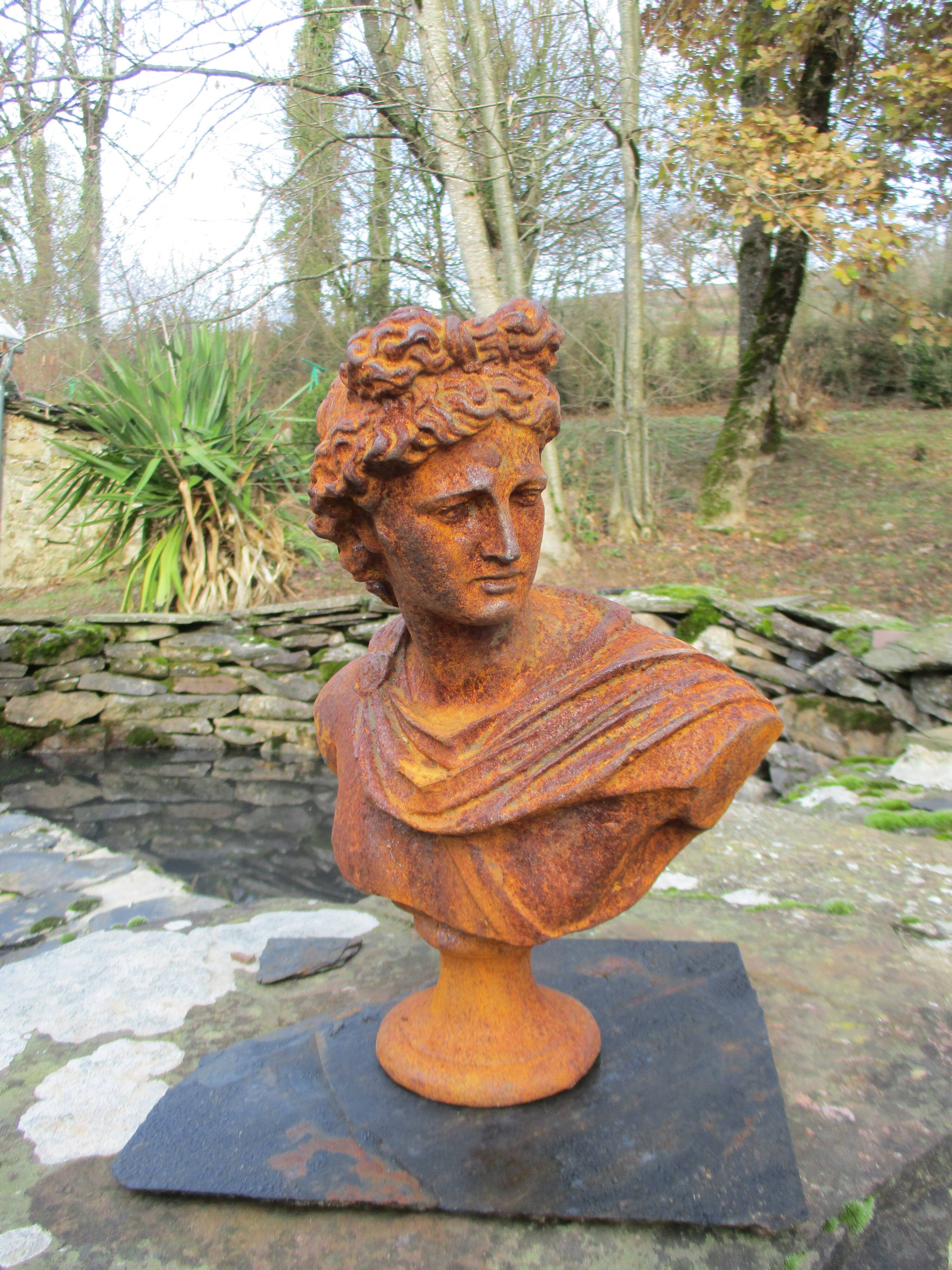 Cast iron bust of a 19th century roman woman
