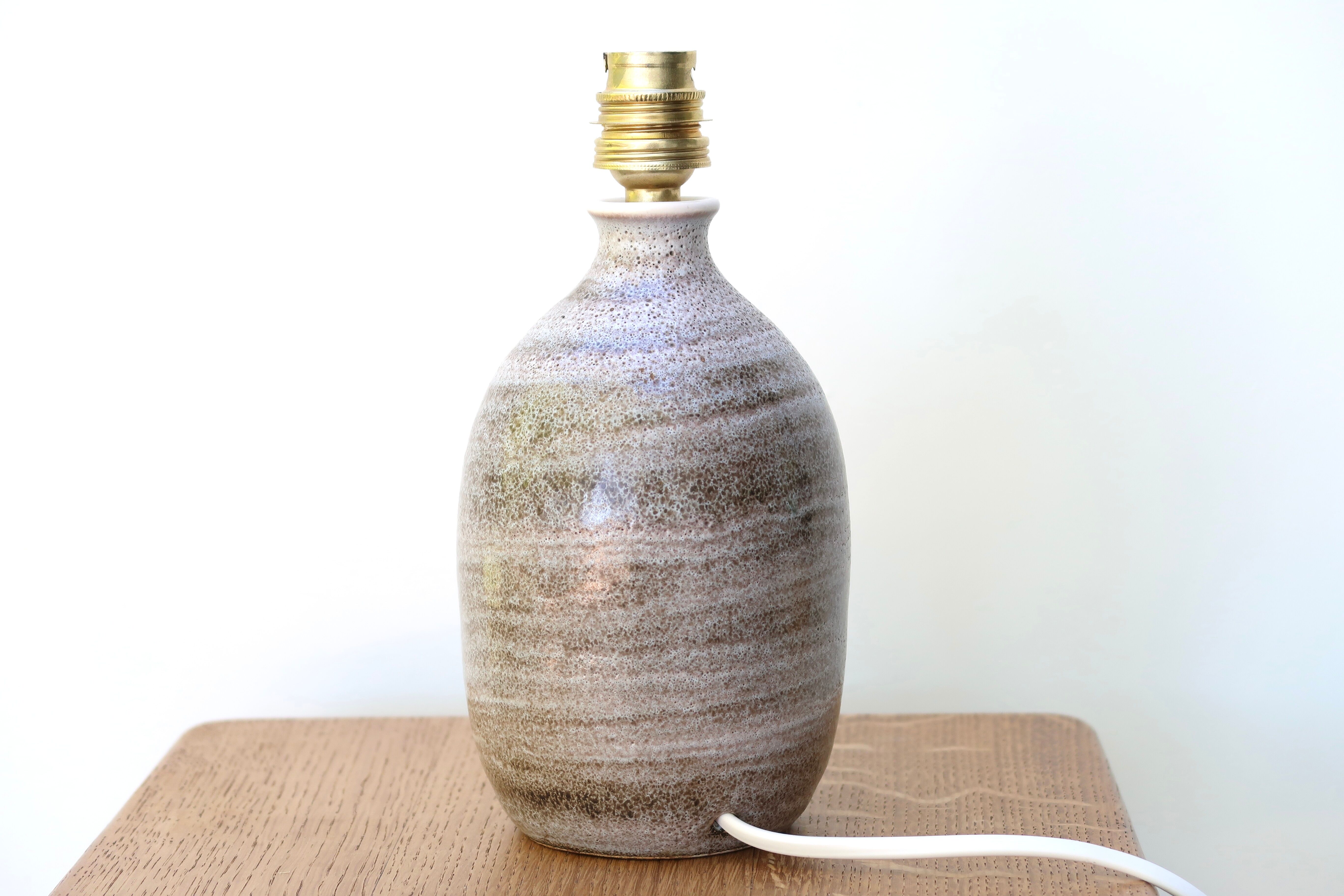 Ceramic lamp, raffia lampshade, 60s