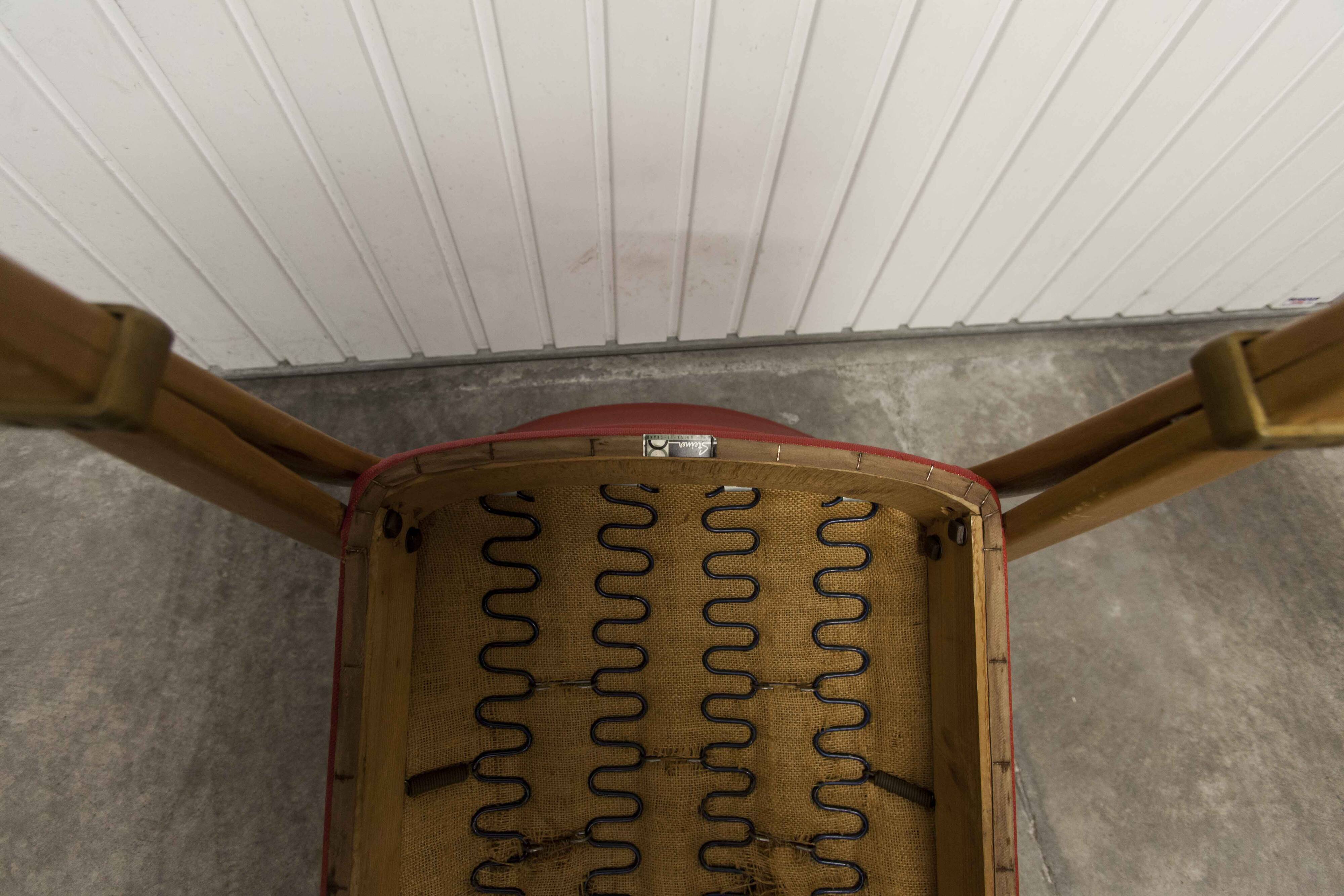 Bow wood armchair by Hugues Steiner 1960 red