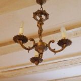 Vintage Italian bronze brass three-branch female figurine chandelier c. 1950s