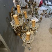 Grandes appliques murales en bronze et cristal, ensemble de 2, Italie, années 1950.