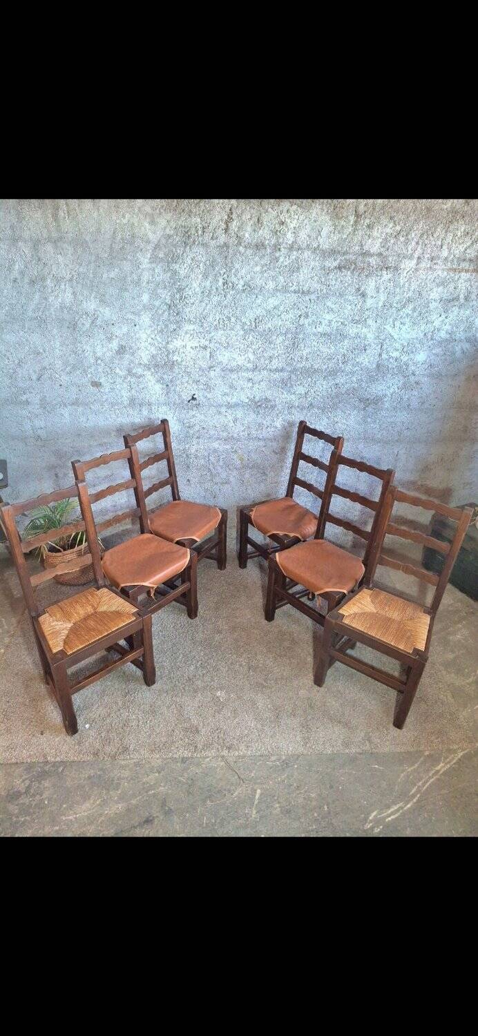 Set of 6 chairs in straw and solid wood.