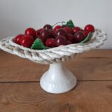 Braided basket of porcelain cherries, Bassano vintage 60s