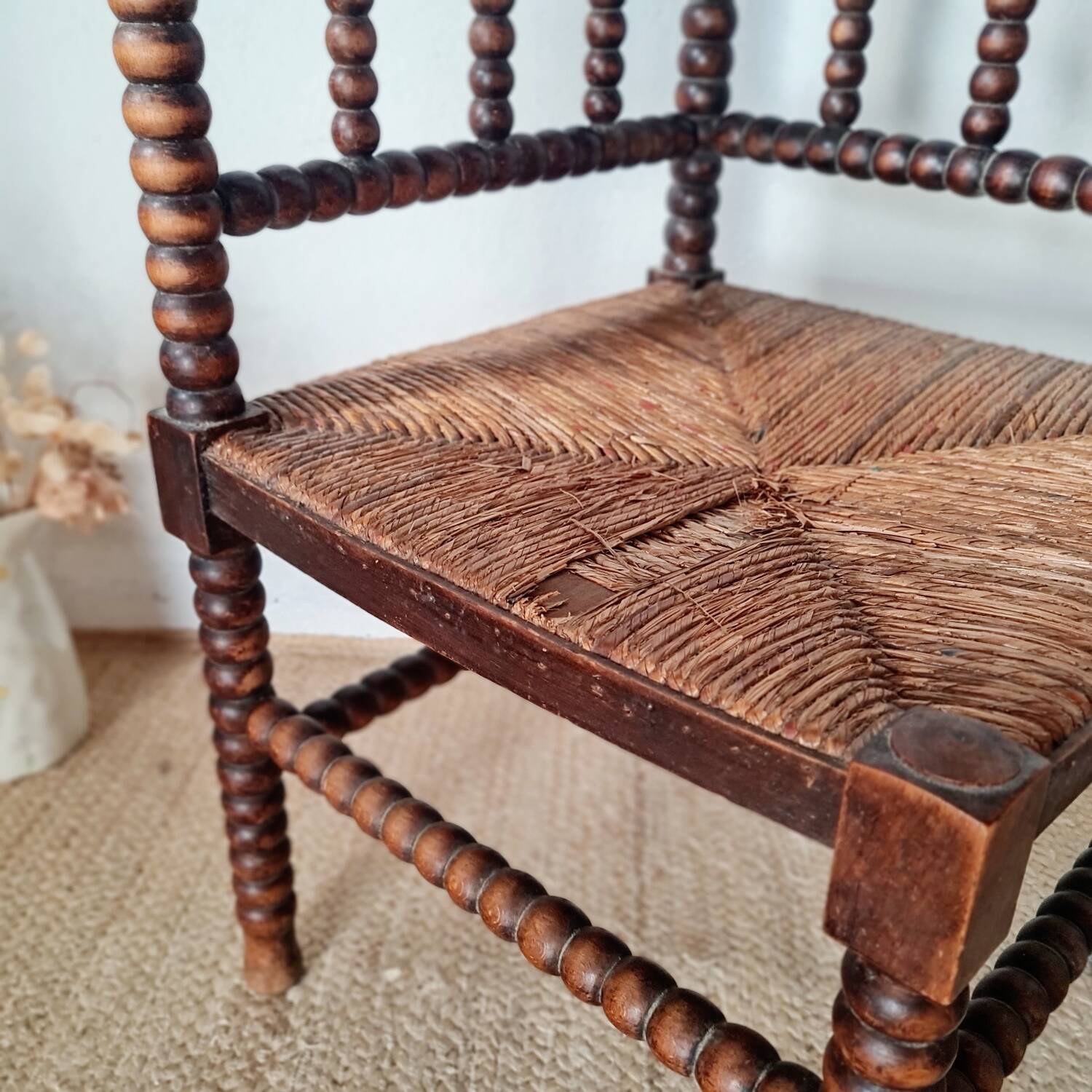 1950s turned wooden corner chair