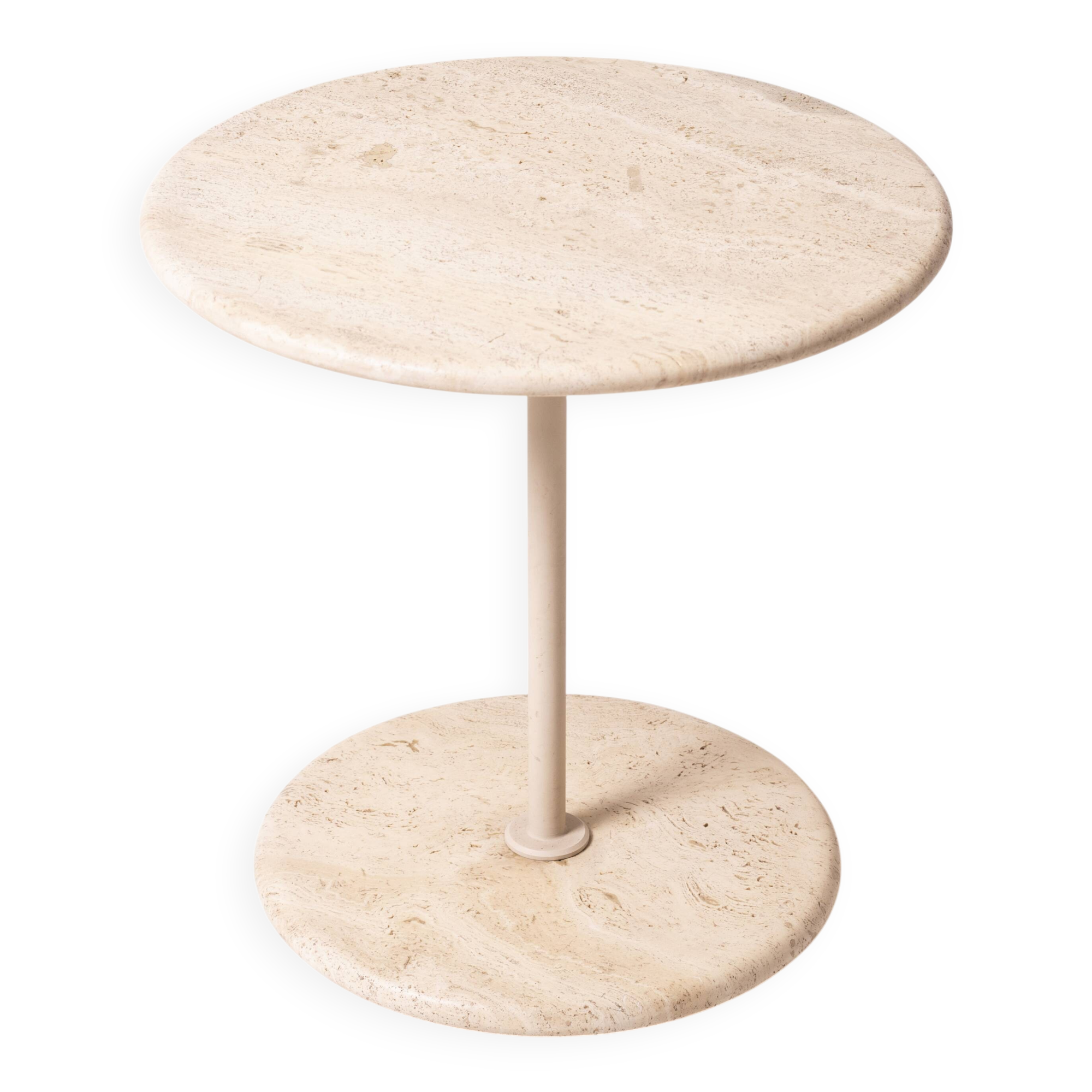 Table d'appoint/table basse ronde postmoderne en travertin, Italie, années 1980