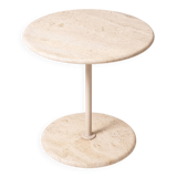 Table d'appoint/table basse ronde postmoderne en travertin, Italie, années 1980