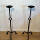 Pair of Iron Forged Candle Holders on a Stand with a Twisted Shaft and Ring. Work