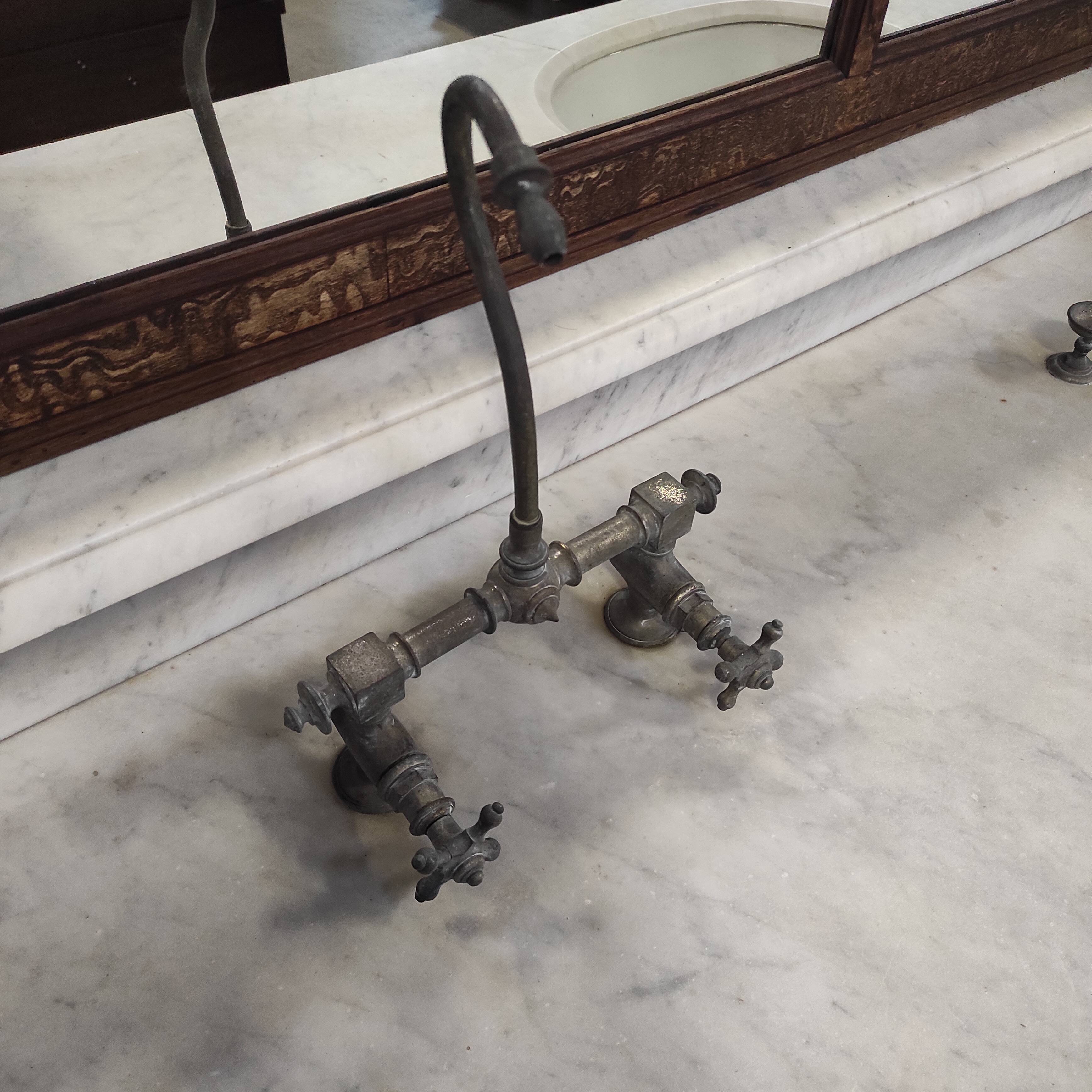 1930s Barber Cabinet | Double Salon Unit with Marble & Mirror