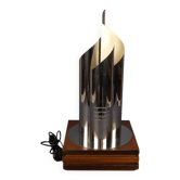Goffredo Reggiani table lamp, modernist design, chrome metal, wood, 1970.