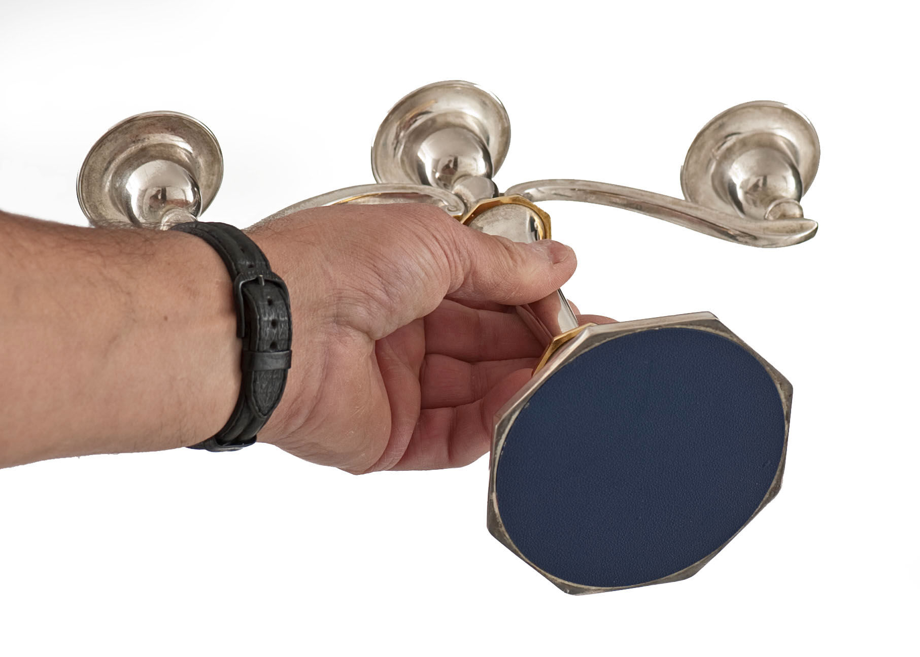 2 candlesticks and 1 silver metal candlestick circa 1980