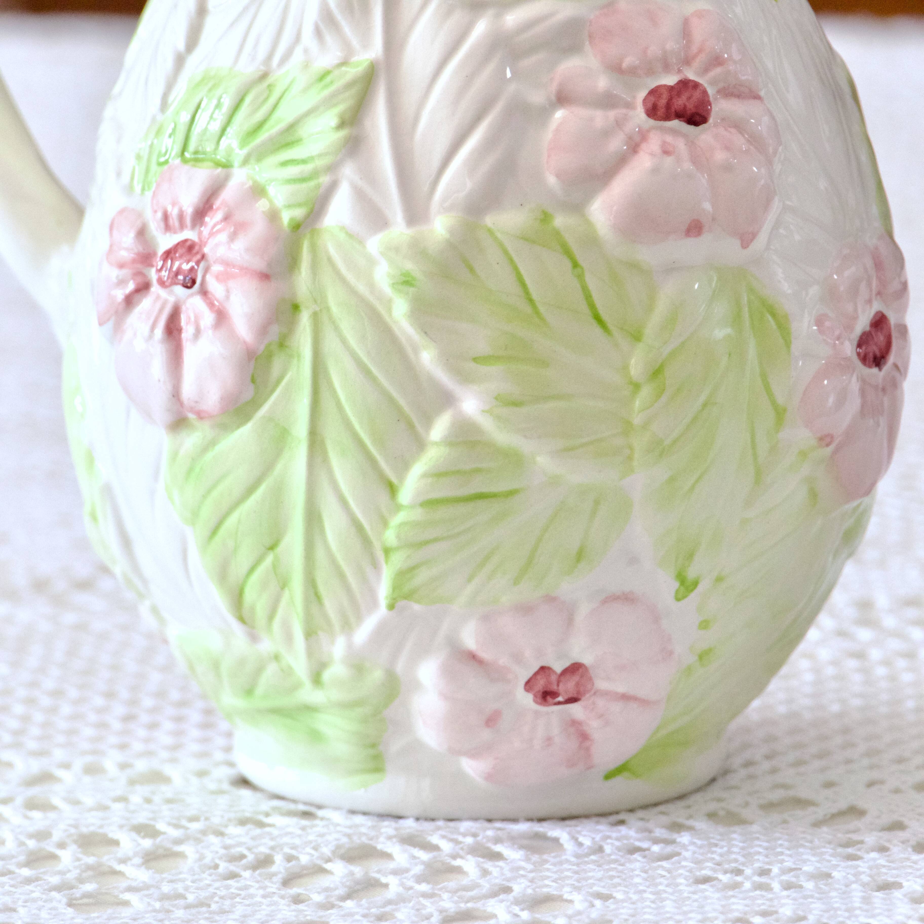 Hand-painted floral slip carafe