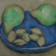 Almonds, green pears and blue plate by Deborah Hanson Murphy