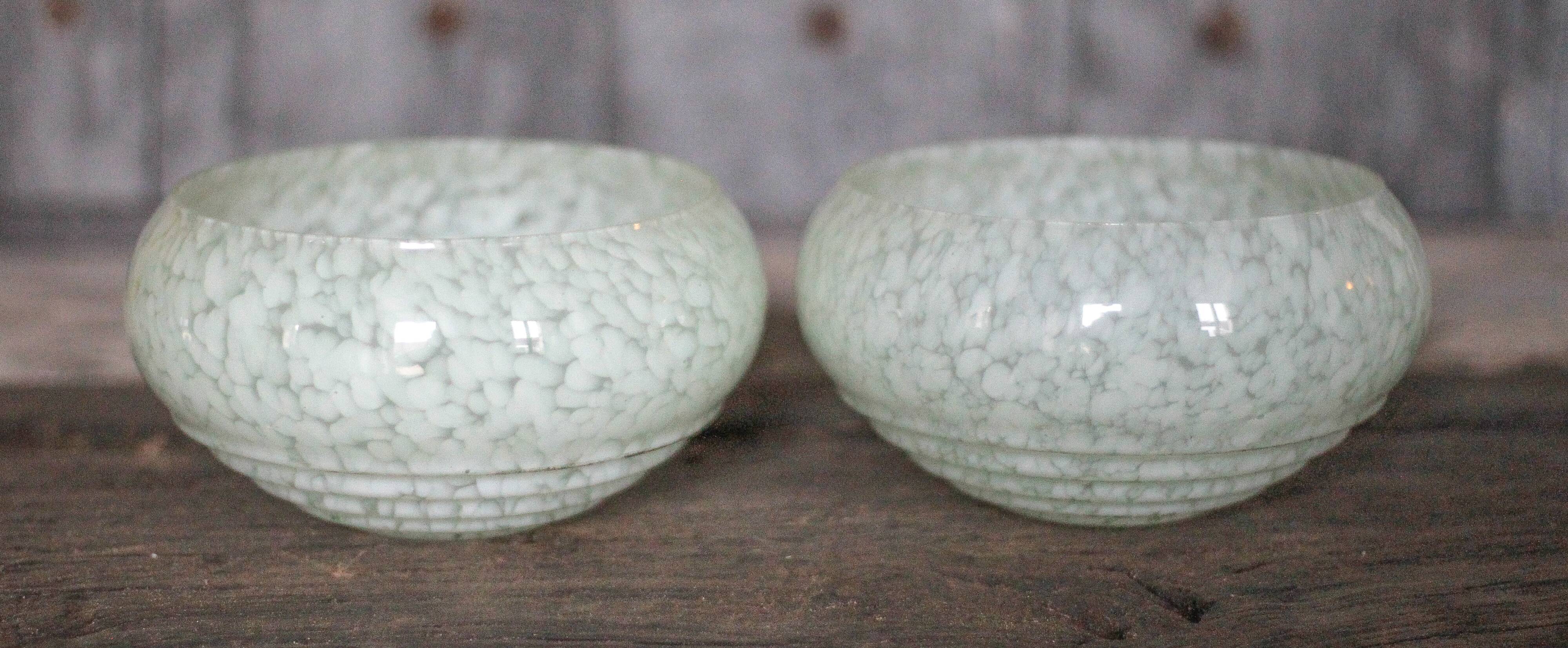 Pair of green Clichy glass lampshades, glass globe for suspension, globe.