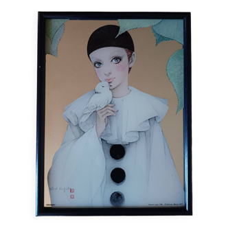 Miroir encadré "Pierrot love", Fujita, années 80