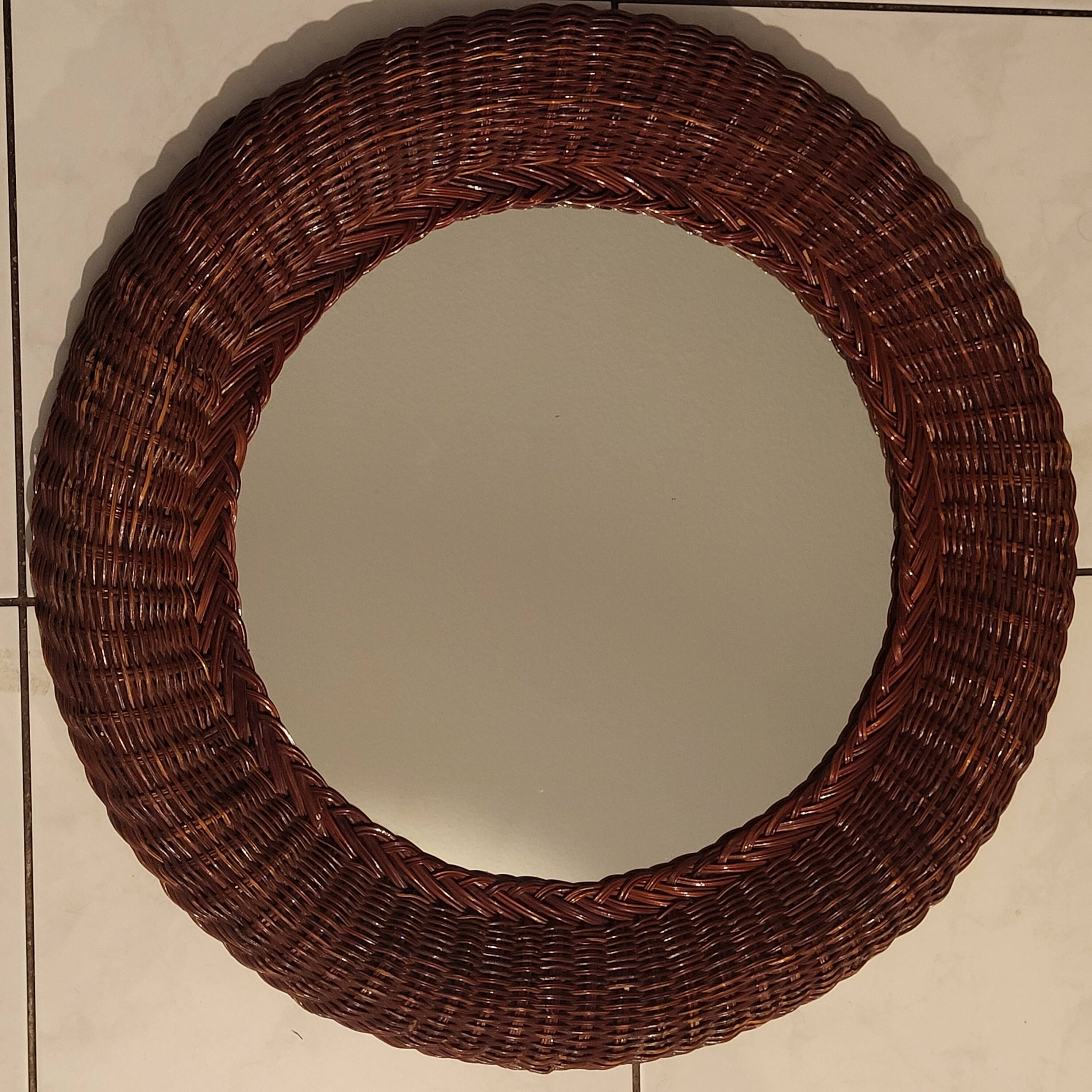 Round woven rattan mirror, 1970