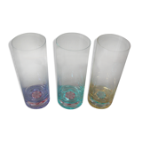 Set of 3 old glass glasses of color type Murano deco party table tableware