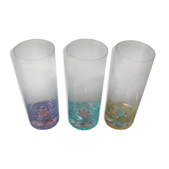 Set of 3 old glass glasses of color type Murano deco party table tableware