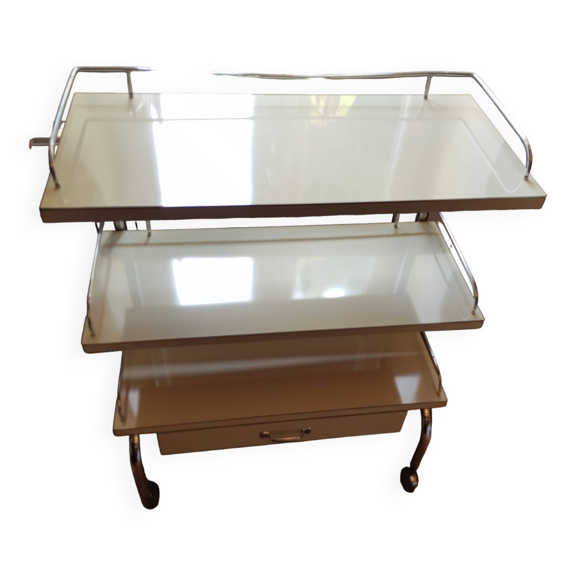 Rolling serving table with drawer