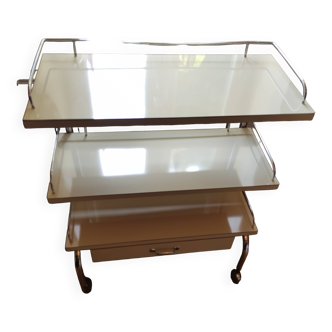 Rolling serving table with drawer