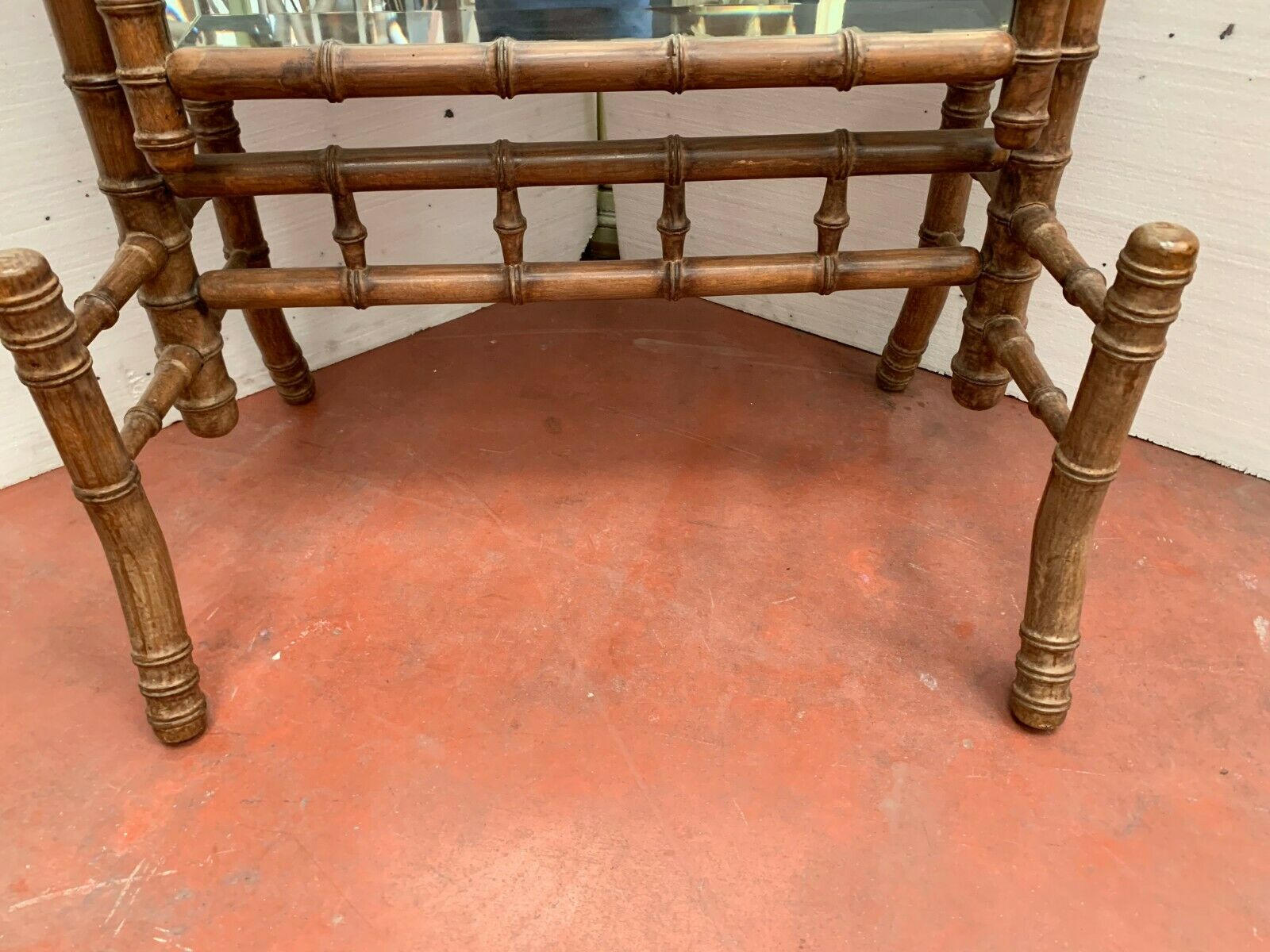 19th century bamboo-style cherry-style psyche mirror 85x193cm