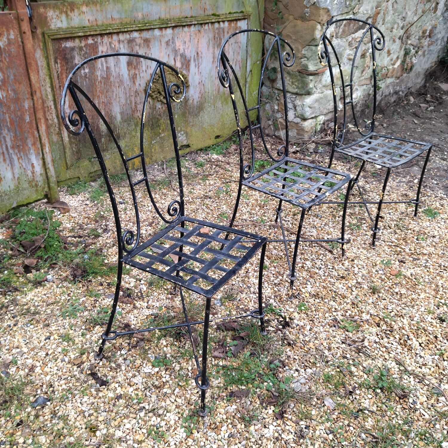 3 wrought iron garden chairs