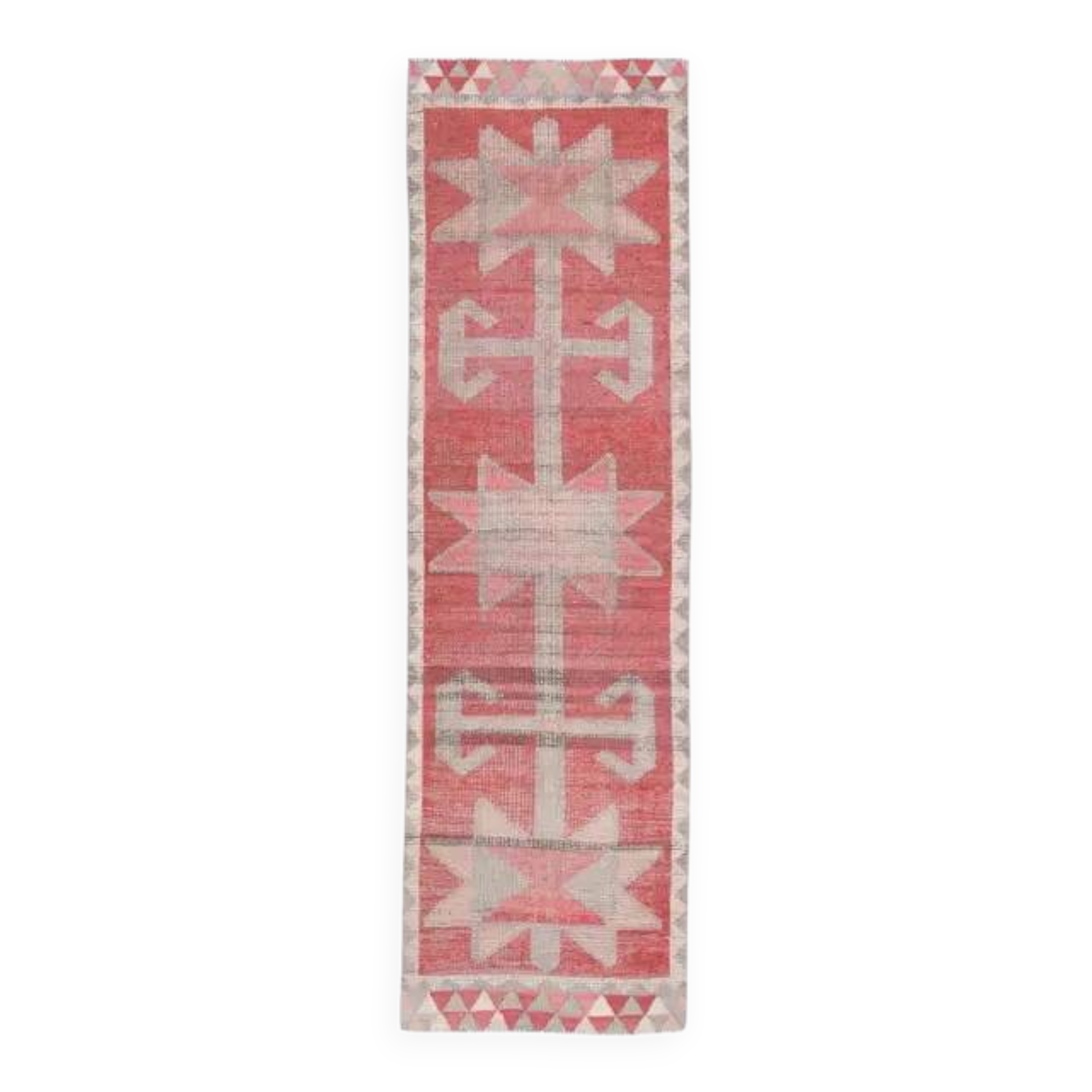 1970s Turkish Oushak Handmade Wool Cotton Red Runner Rug 90x304