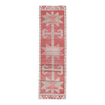 1970s Turkish Oushak Handmade Wool Cotton Red Runner Rug 90x304