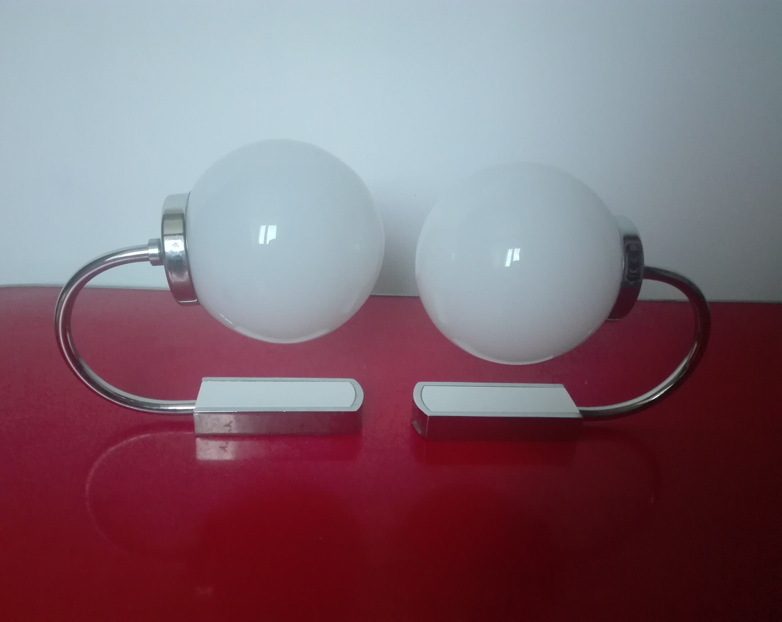Pair of chrome and glass opaline sconces vintage 70s