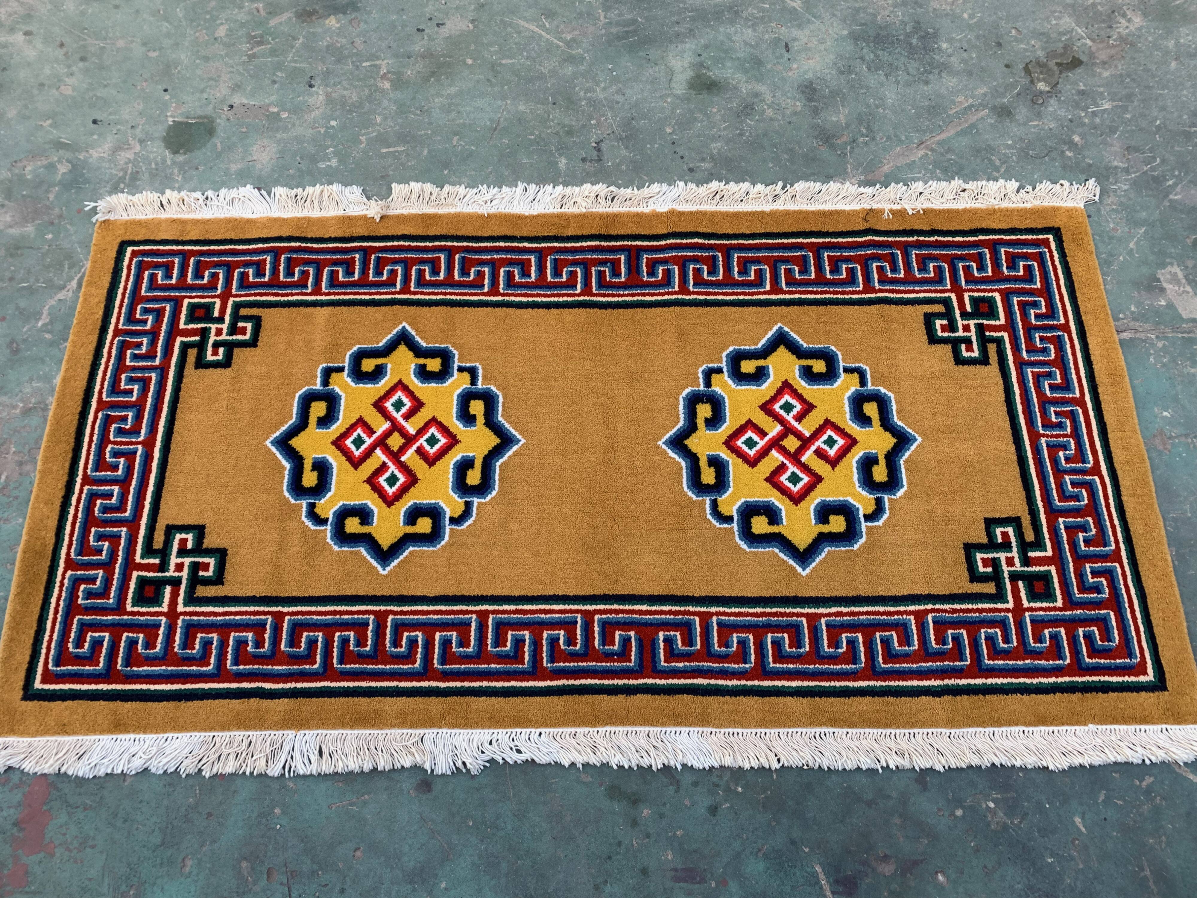 Rare Mongolian Rug 200x105 cm, Vintage Old Tribal
