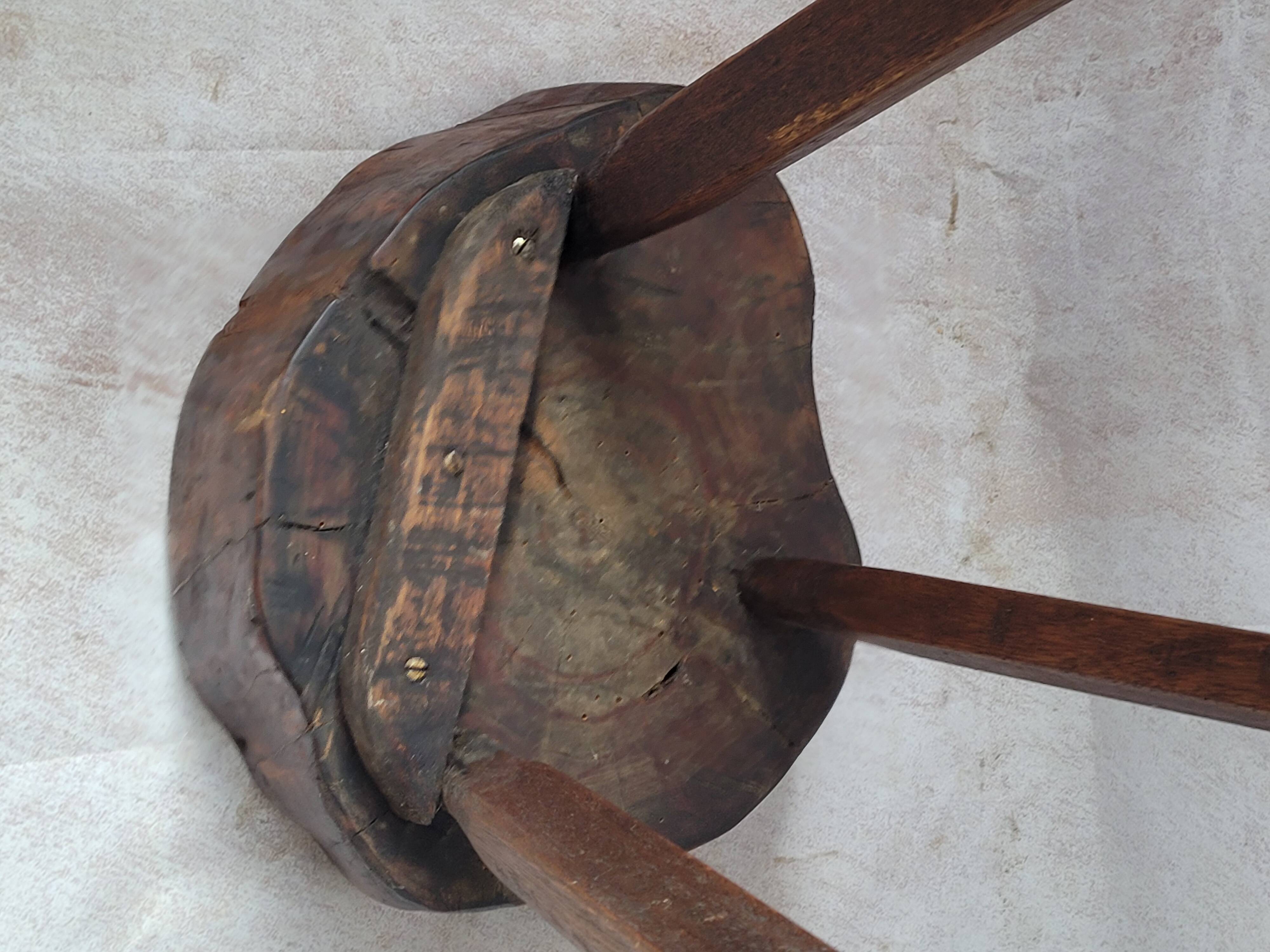 Wooden tripod stool wabi sabi trunk