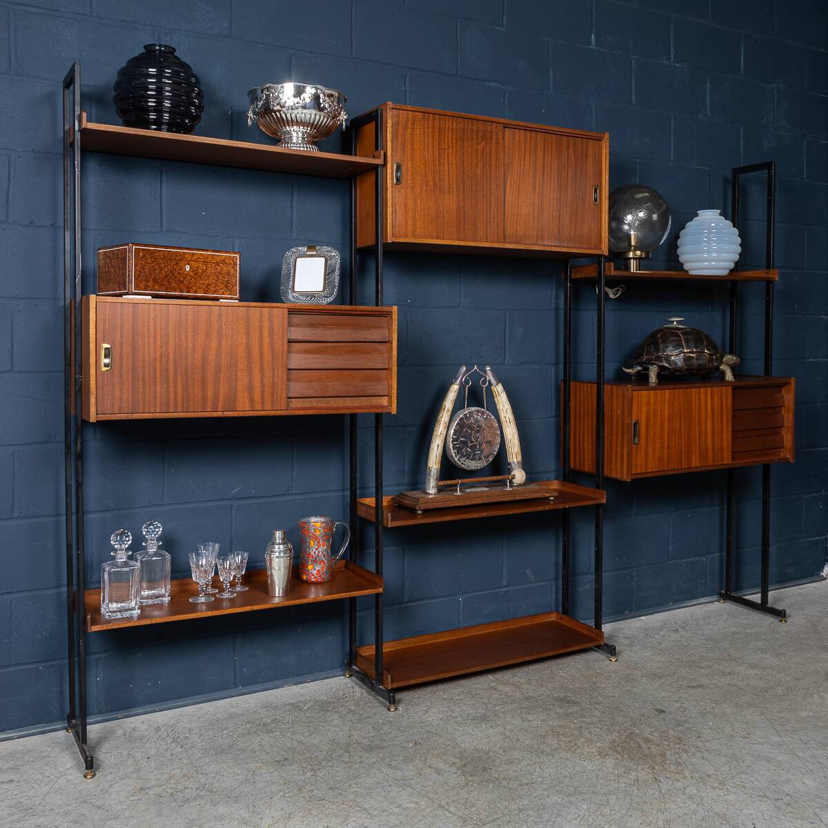 Vintage 20thc italian modular teak wall cabinet c.1960