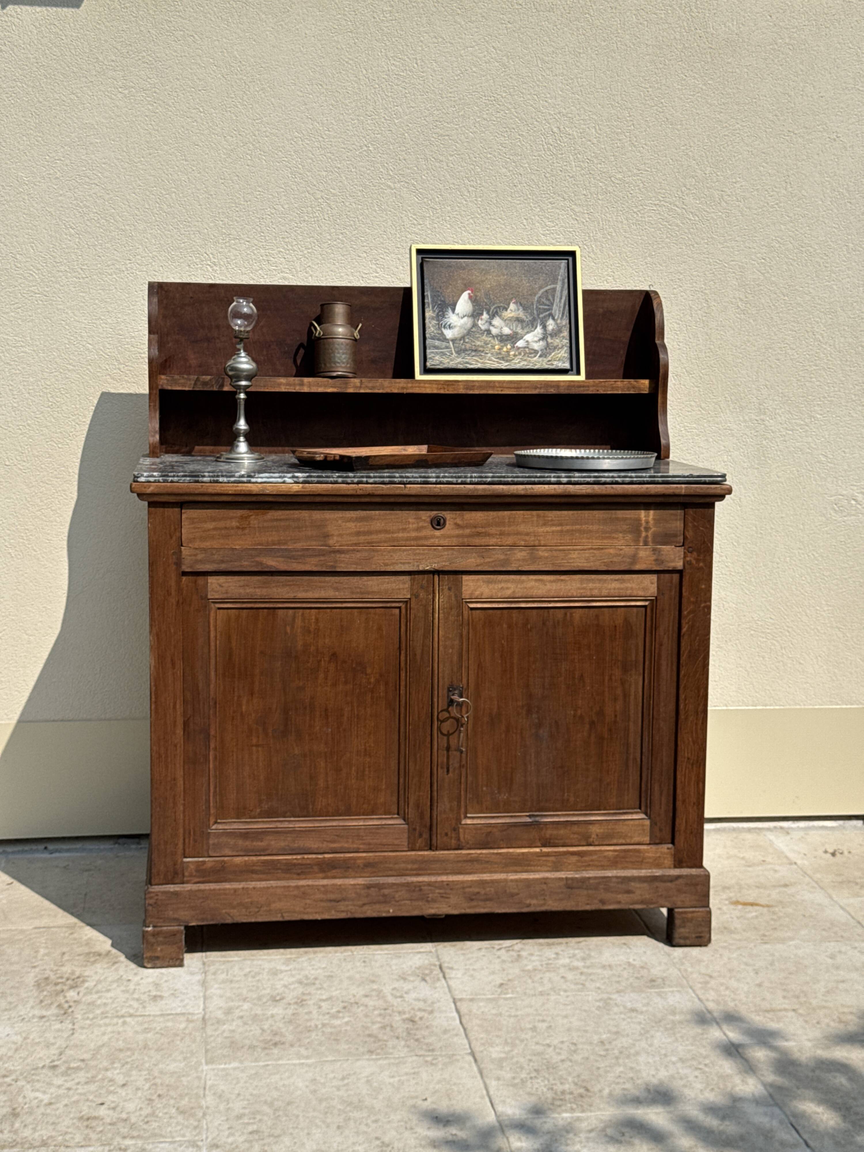 Grand buffet, meuble de toilette ancienne à dessus de marbre XIXe
