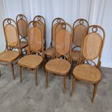 Set of 8 Vintage Bentwood Cane Dining Chair, Thonet Style, 1970s Yugoslavia