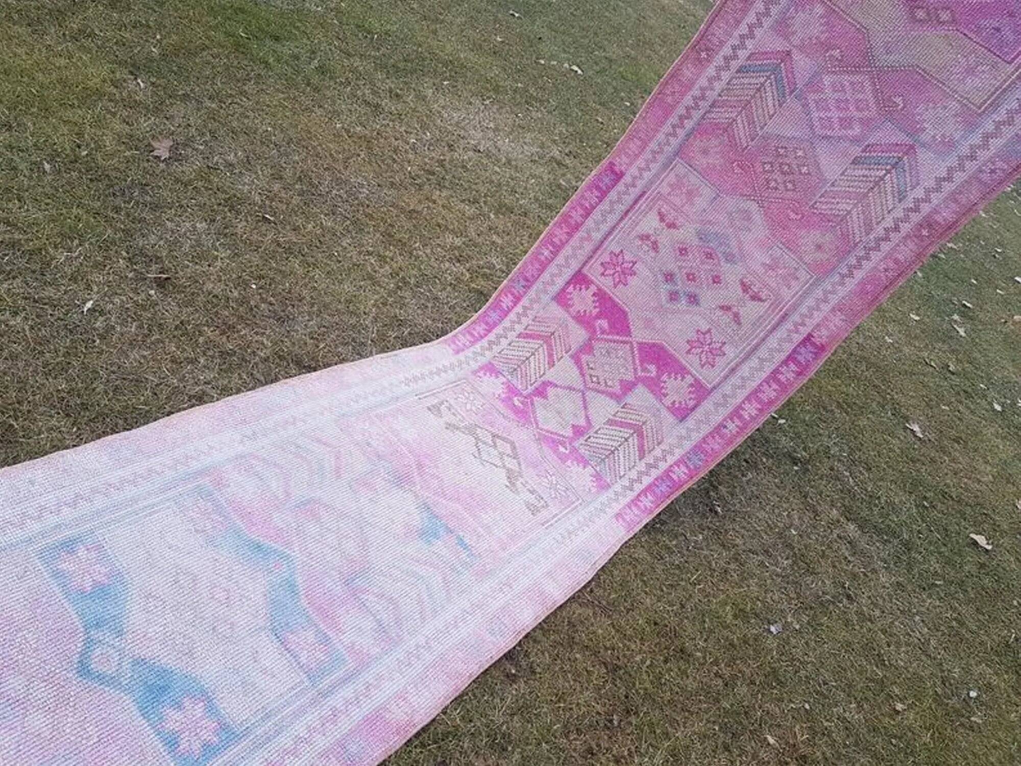 Vintage Turkish hallway rug 84x403 cm