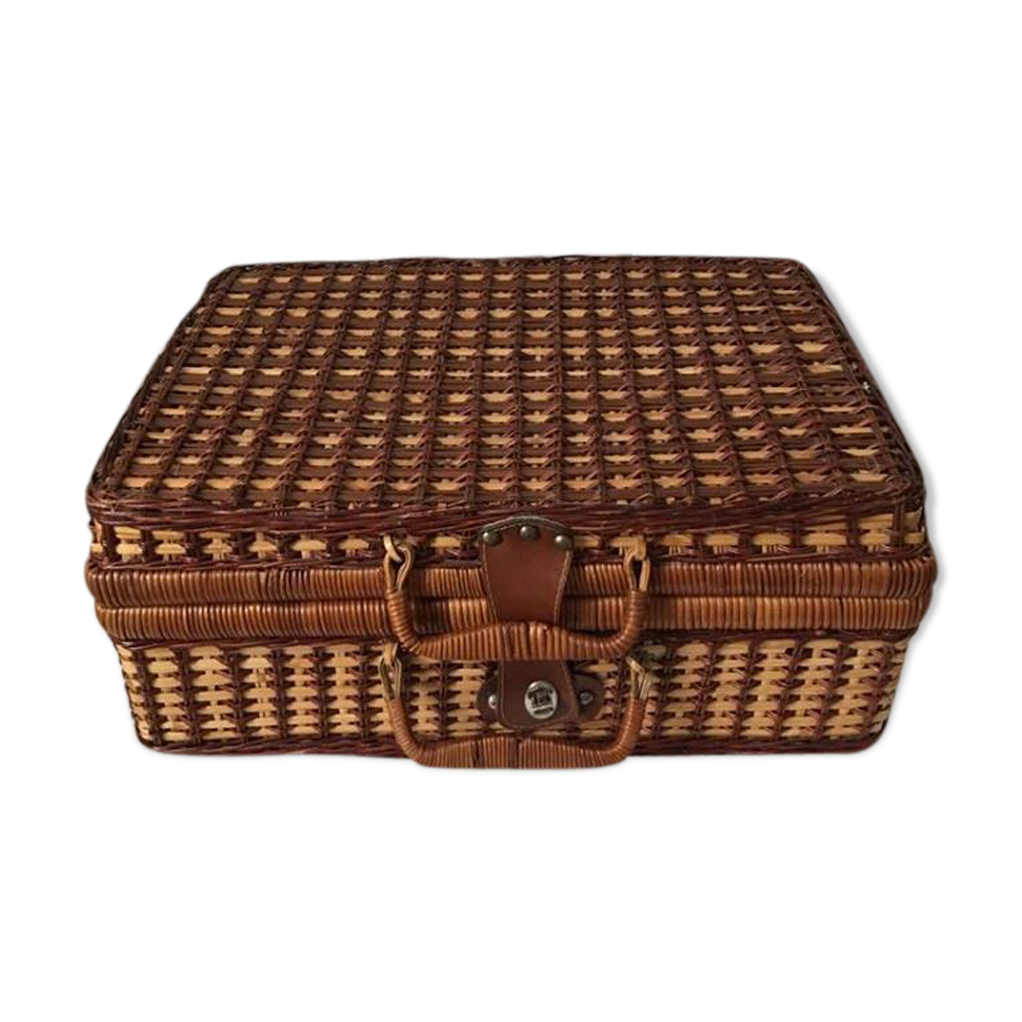 Two tone wicker suitcase