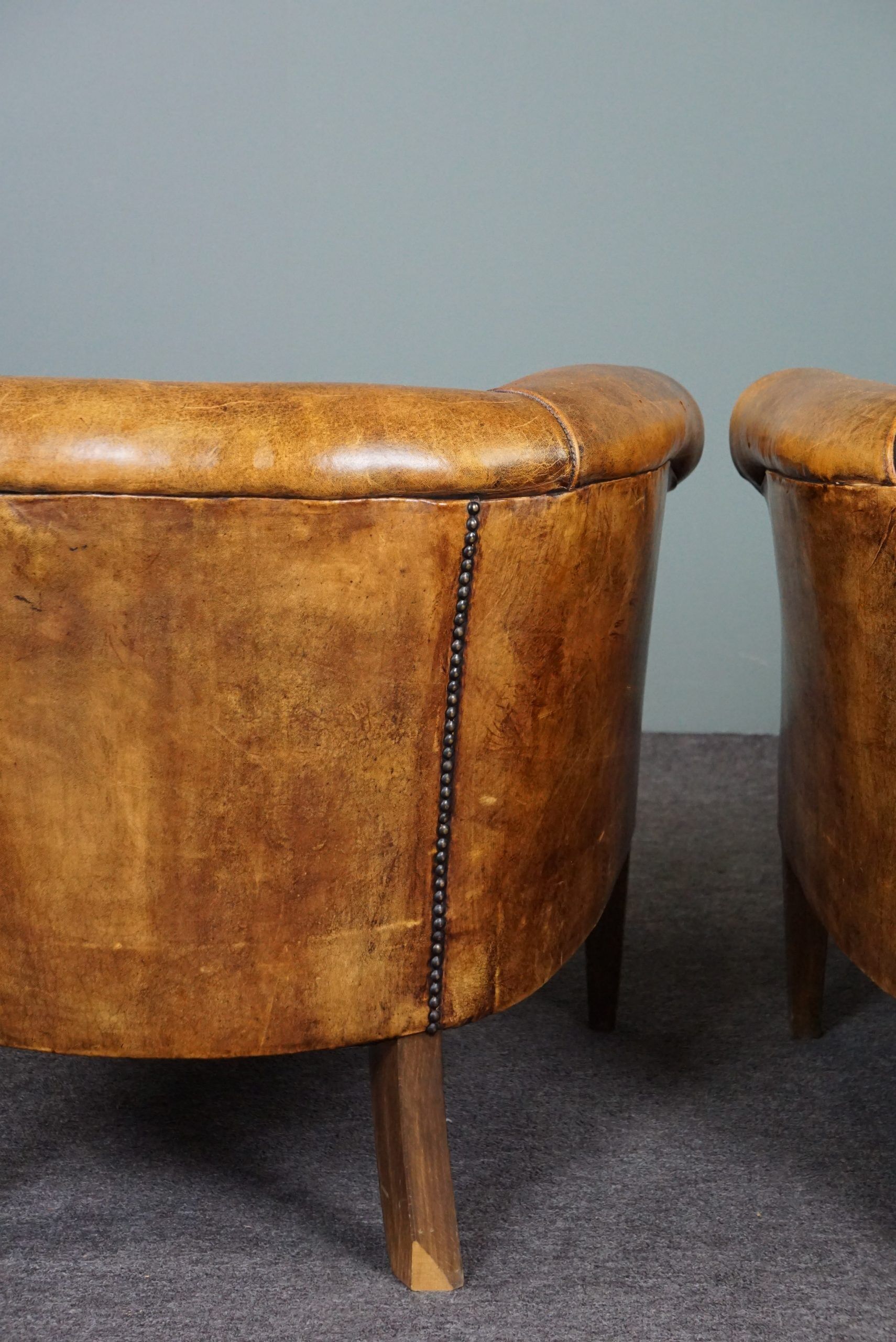 Set de 2 fauteuils club compacts en cuir de mouton