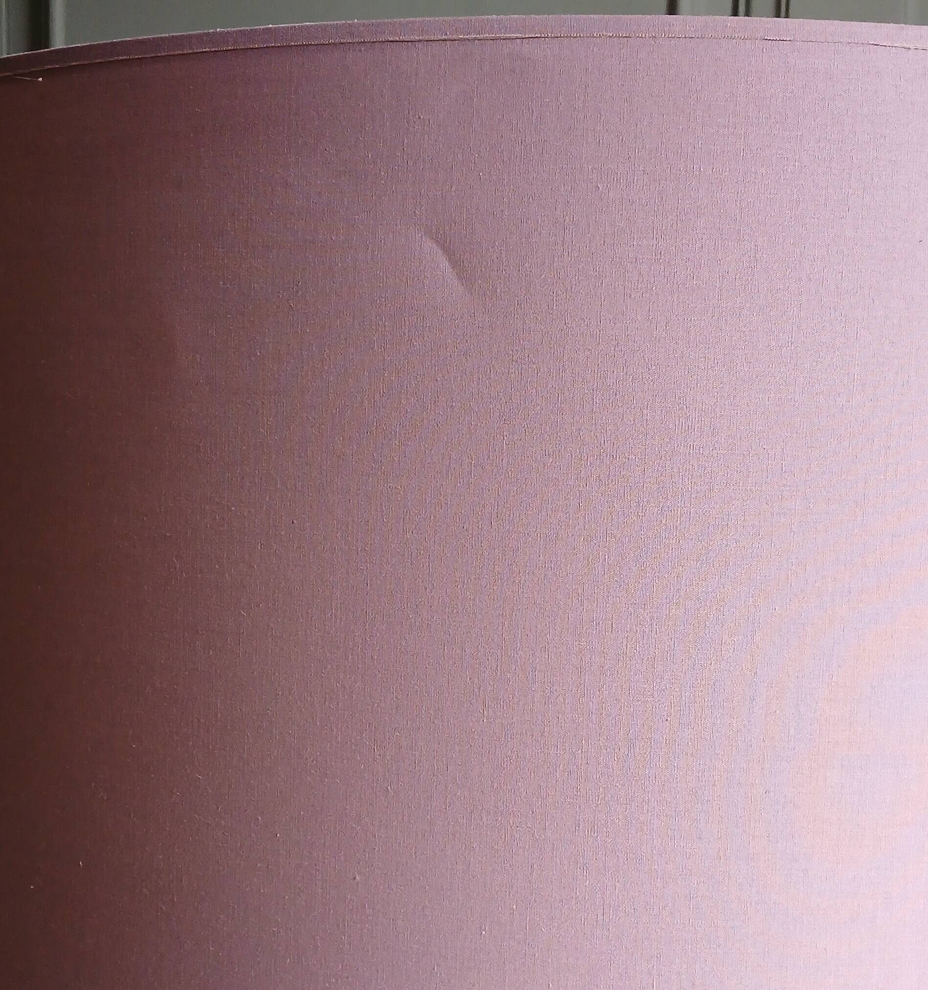 Tulip foot floor lamp in pink lacquered metal & cylindrical shade. 80's