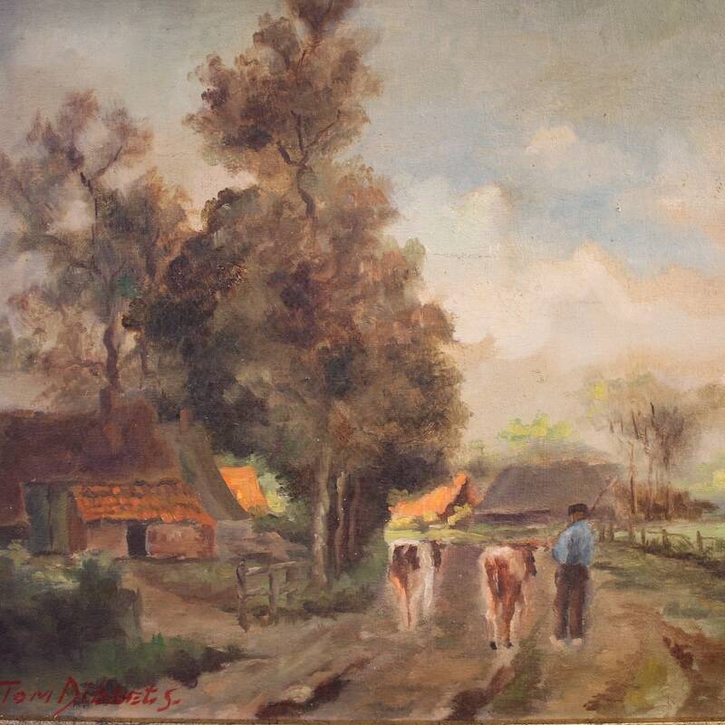 20th century Flemish bucolic landscape painting