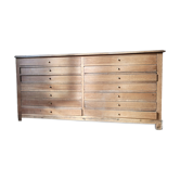 Antique workshop furniture in solid oak, 14 drawers