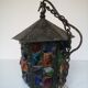 Peter Marsh porch lantern, colored glass, lead and Hammered Sheet metal, 1950s Arts & Crafts