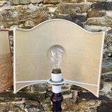 Pair of large retro lamps with wooden column base 72 cm