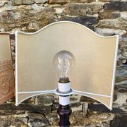 Pair of large retro lamps with wooden column base 72 cm