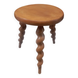 Turned wood tripod stool
