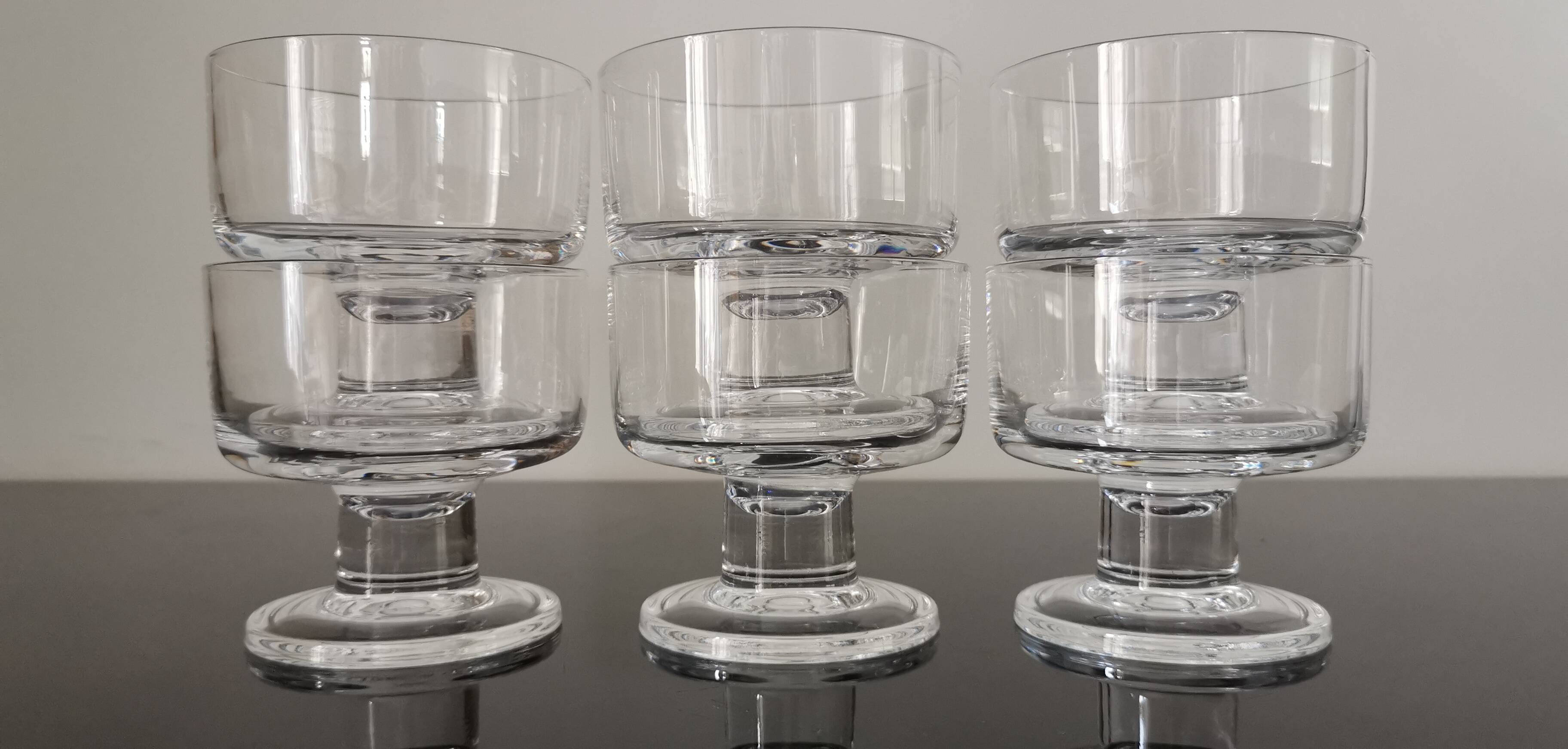 6 transparent cavalier cups thick vintage glass base 1970s