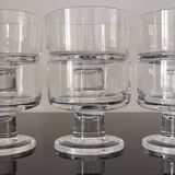 6 coupes cavalier transparents pied épais vintage en verre années 1970