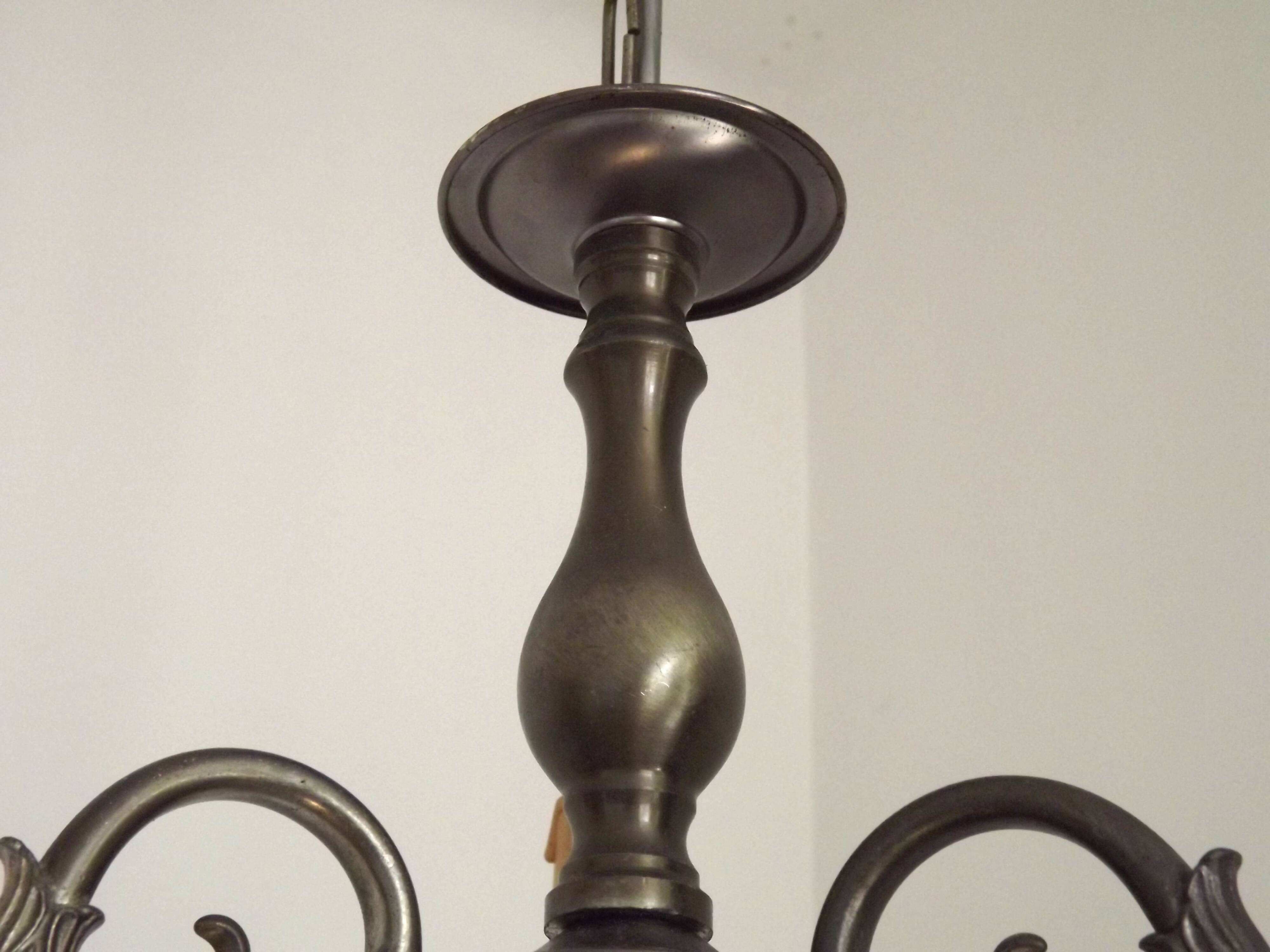Italian Vintage Silver Brushed Metal 3 Light Flemish Style Chandelier