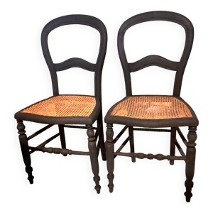 Paire de 2 chaises assise - cannage noir
