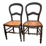 Paire de 2 chaises assise cannage en bois coloris noir 1940