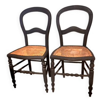 Pair of 2 chairs with black wooden cane seats, 1940s